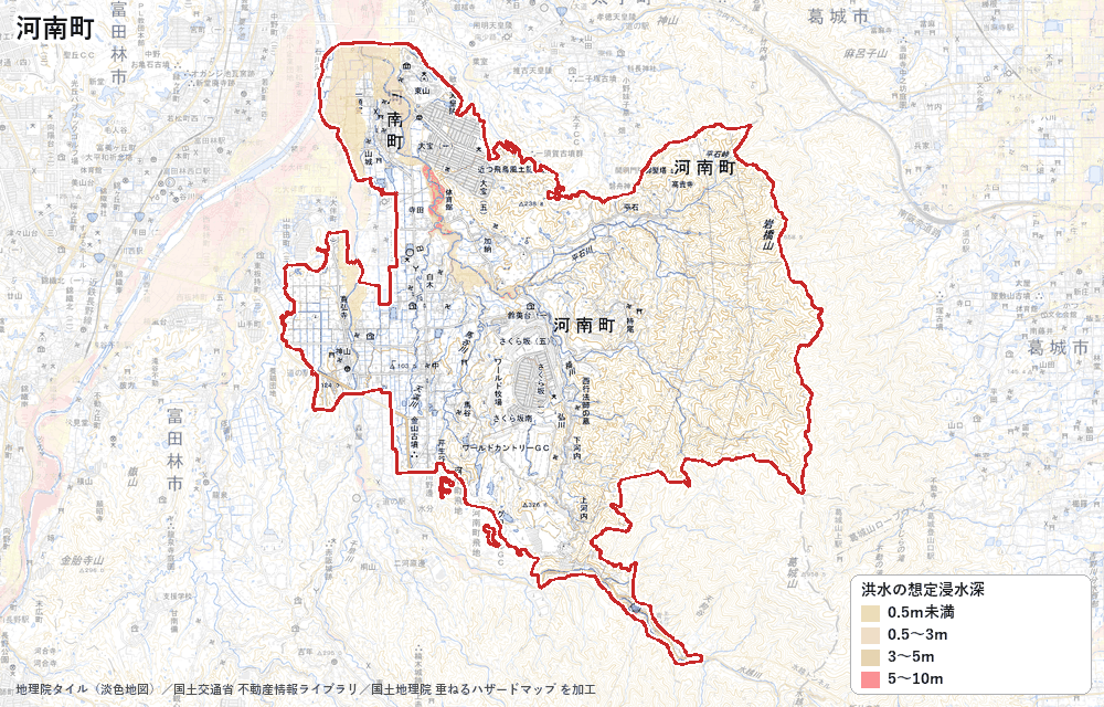 河南町の洪水浸水想定区域(想定最大規模)の地図