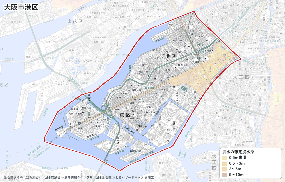 港区の洪水浸水想定区域(想定最大規模)の地図