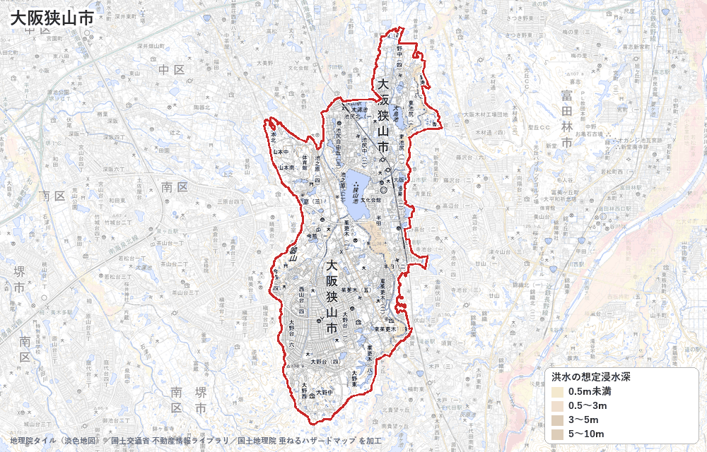 大阪狭山市の洪水浸水想定区域（想定最大規模）の地図