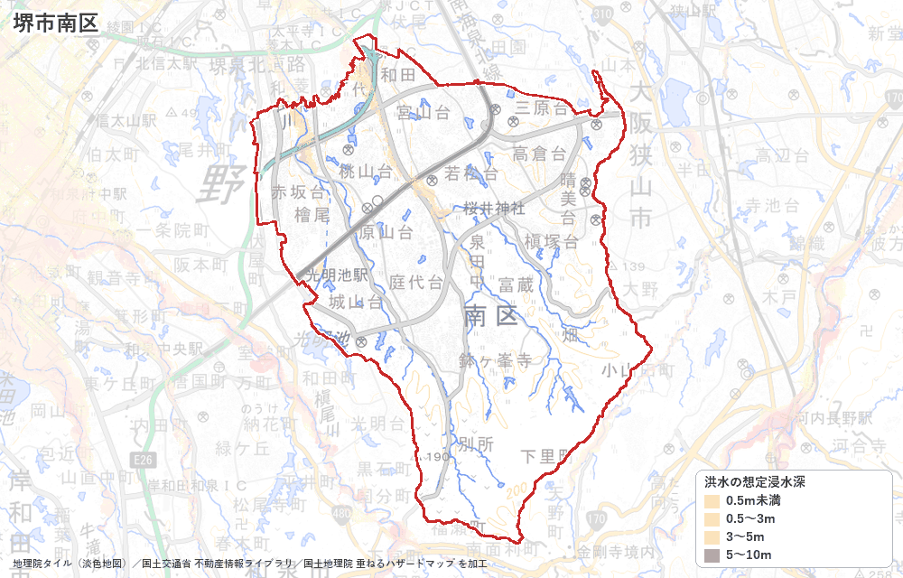 堺市南区の洪水浸水想定区域(想定最大規模)の地図