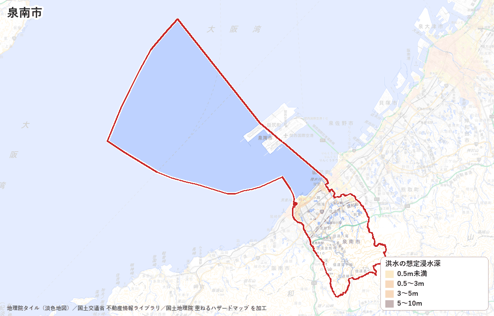 泉南市の洪水浸水想定区域(想定最大規模)の地図