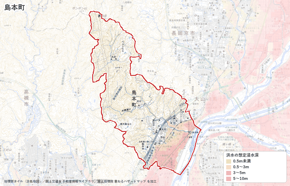 島本町の洪水浸水想定区域(想定最大規模)の地図